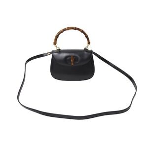 Gucci black shoulder leather bag handbag Bamboo